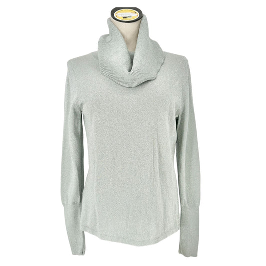 Calvin Klein Sweater Womens M Metallic Silver Cowl Neck Long Sleeve Cotton Blend