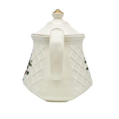 Christmas Tea Pot 6 inch Cream Gold Trim Tree Presents (small chip on spout)