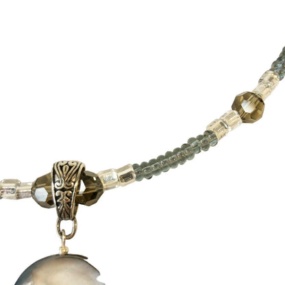 Handcrafted Beaded Necklace Blue Stone Pendant with Beads Gorgeous Jewelry NEW