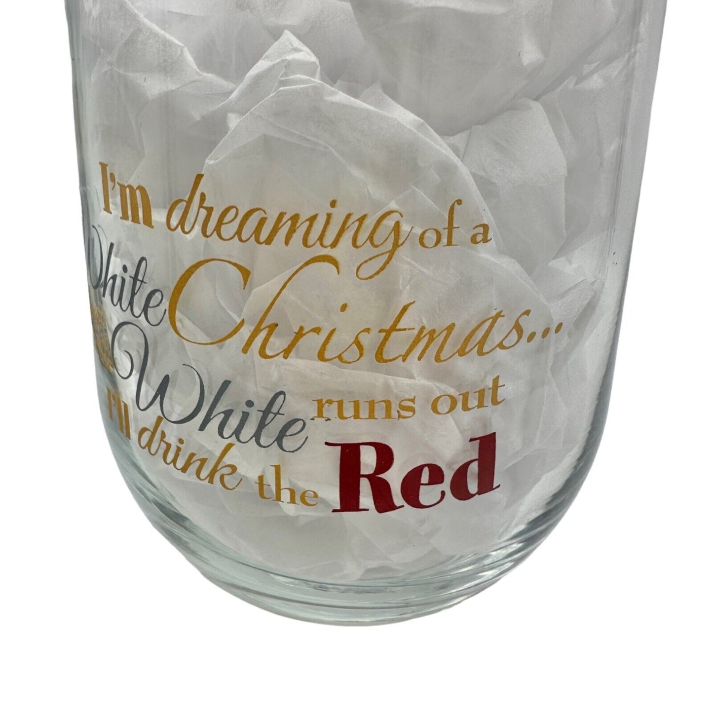 Christmas Wine Glass Stemless Clear Glass 16oz Capacity