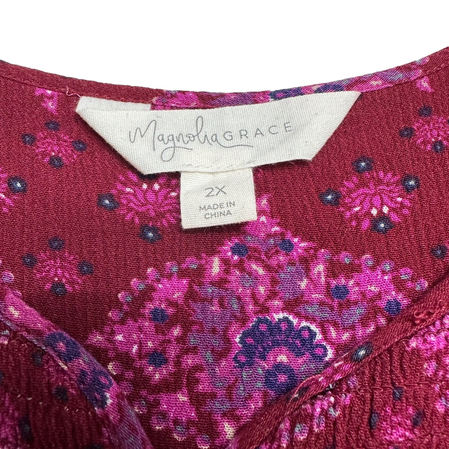 Magnolia Grace Top Womens 2X Sleeveless Floral Print Red Pink Rayon