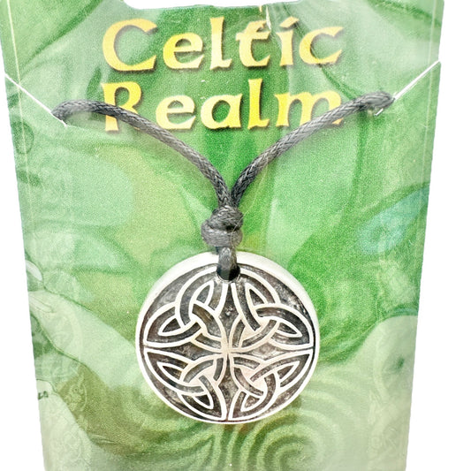 Celtic Realm Cross Of Life Necklace Silvertone Pendant Black Rope Cord NIP