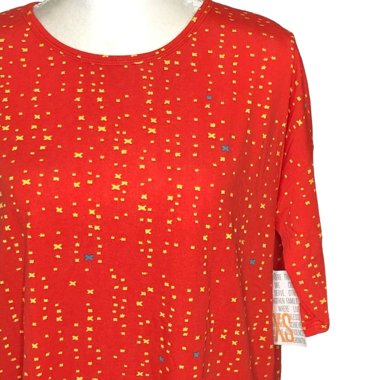 LuLaRoe RETIRED Irma Women's XS Red with Yellow Xs mid-length sleeves NWT