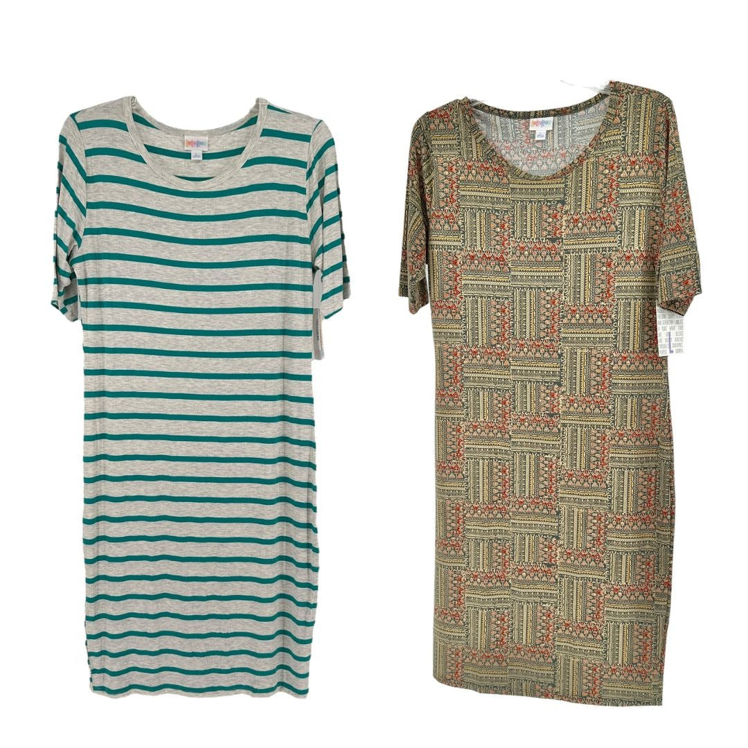 LuLaRoe Retired Julia Bundle of 2 L Dresses all NWT Multicolors