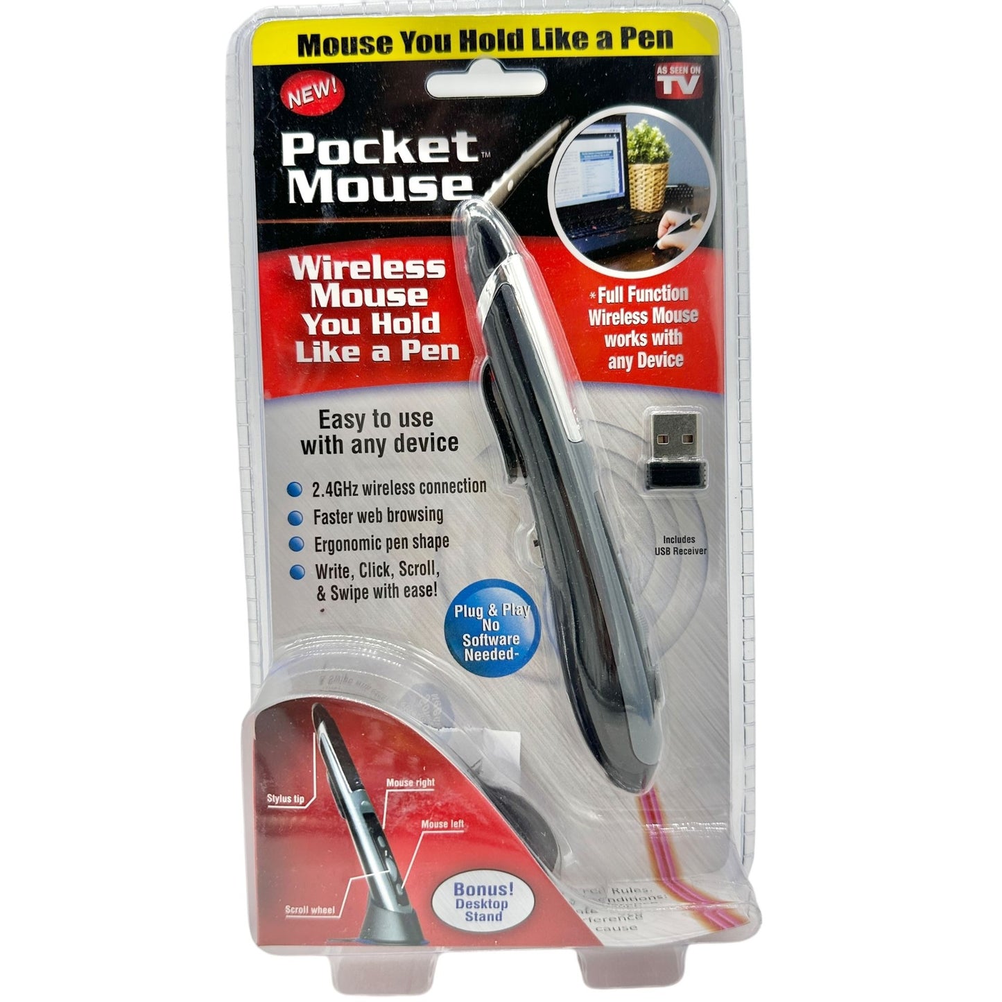 As Seen on TV "Pocket Mouse" Wireless Pen-Shaped Mouse With USB Receiver NIP