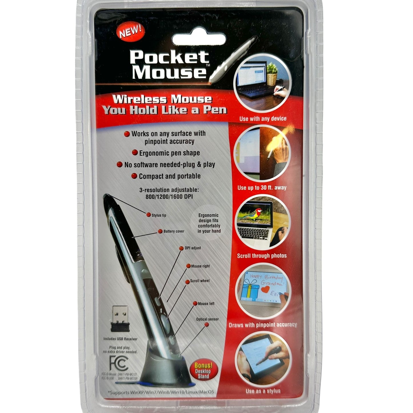 As Seen on TV "Pocket Mouse" Wireless Pen-Shaped Mouse With USB Receiver NIP