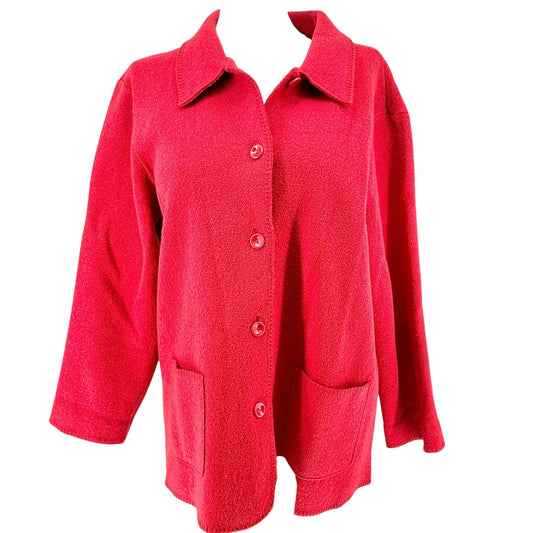 Liz Claiborne LizSport Wool Coat Jacket Womens XL Red Button Front Collared