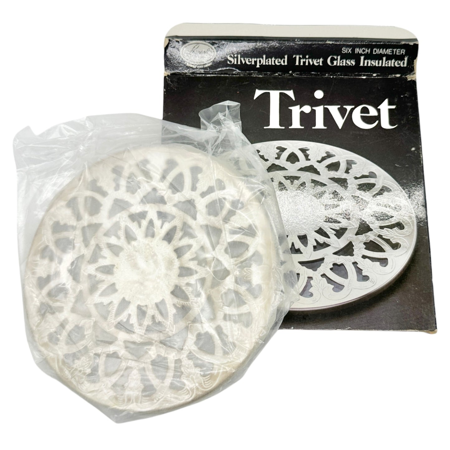 Leonard Silver Mfg Trivet 6 Inch Silverplated Glass Insulated NIB Elegant Design