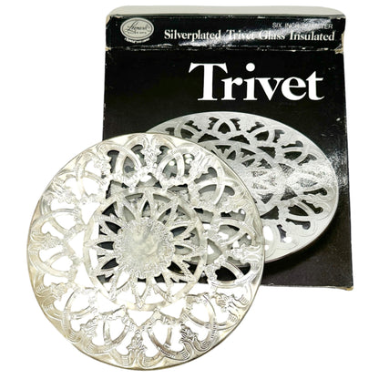 Leonard Silver Mfg Trivet 6 Inch Silverplated Glass Insulated NIB Elegant Design
