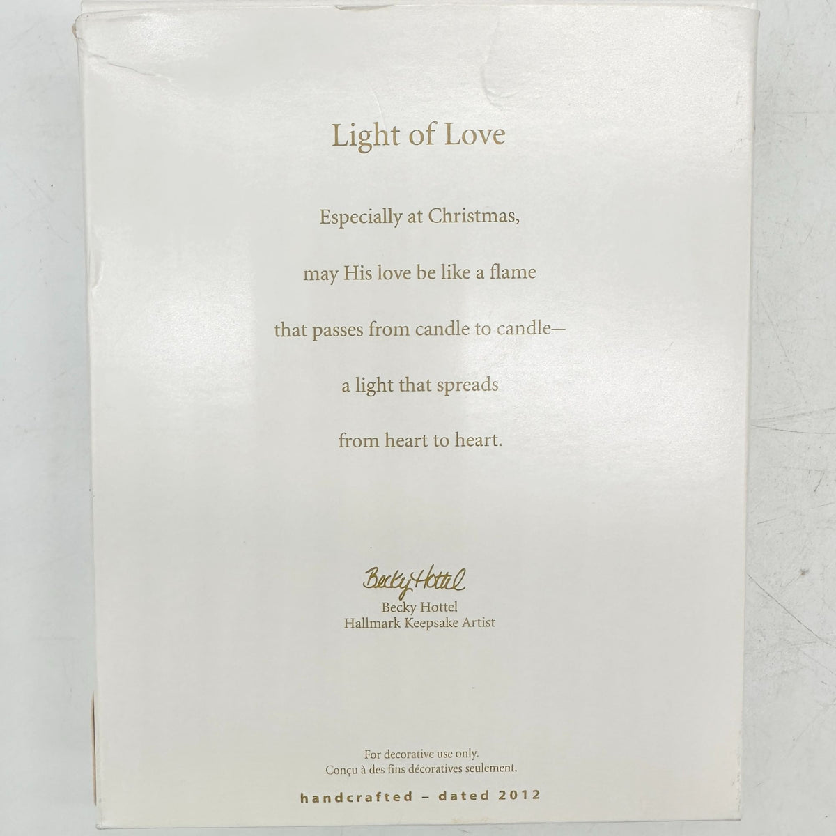 Hallmark Keepsake Light Of Love Candle Ornament 2012 Christmas Decoration 3.5"W