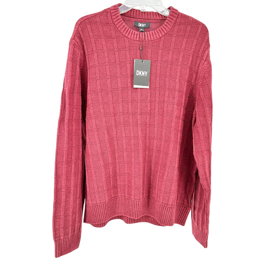 DKNY Sweater Mens XL Burgundy Textured LS Crewneck Recycled Cotton Blend NWT