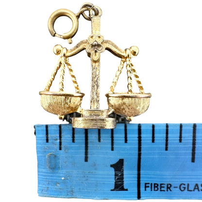 Scales Of Justice Charm Pendant Gold Tone Lawyer Balance Symbol Vtg Accessory