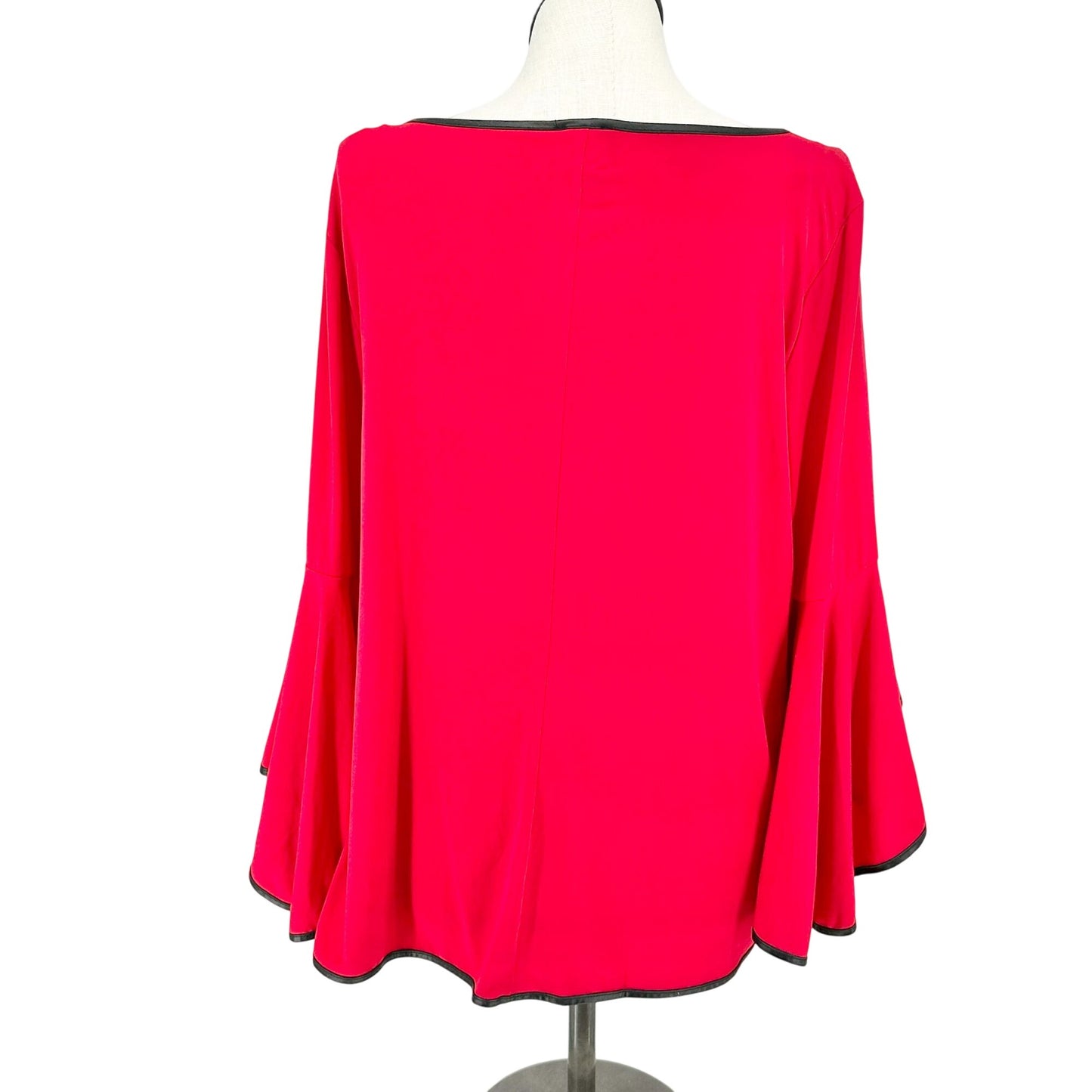 Coco Bianco Tunic Top Womens 2X Vibrant Red With Black Trim Bell Sleeves Stylish