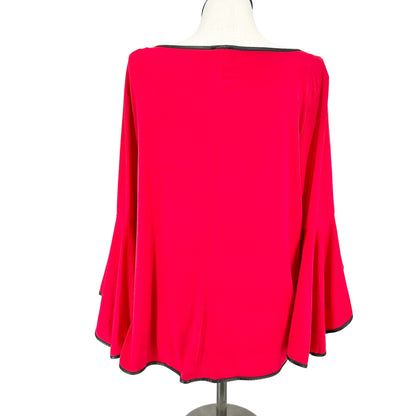 Coco Bianco Tunic Top Womens 2X Vibrant Red With Black Trim Bell Sleeves Stylish