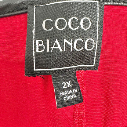 Coco Bianco Tunic Top Womens 2X Vibrant Red With Black Trim Bell Sleeves Stylish