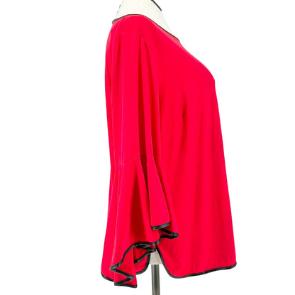 Coco Bianco Tunic Top Womens 2X Vibrant Red With Black Trim Bell Sleeves Stylish