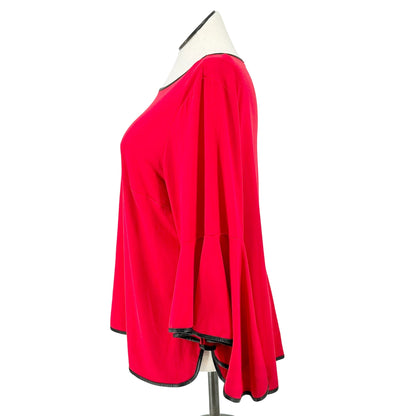 Coco Bianco Tunic Top Womens 2X Vibrant Red With Black Trim Bell Sleeves Stylish