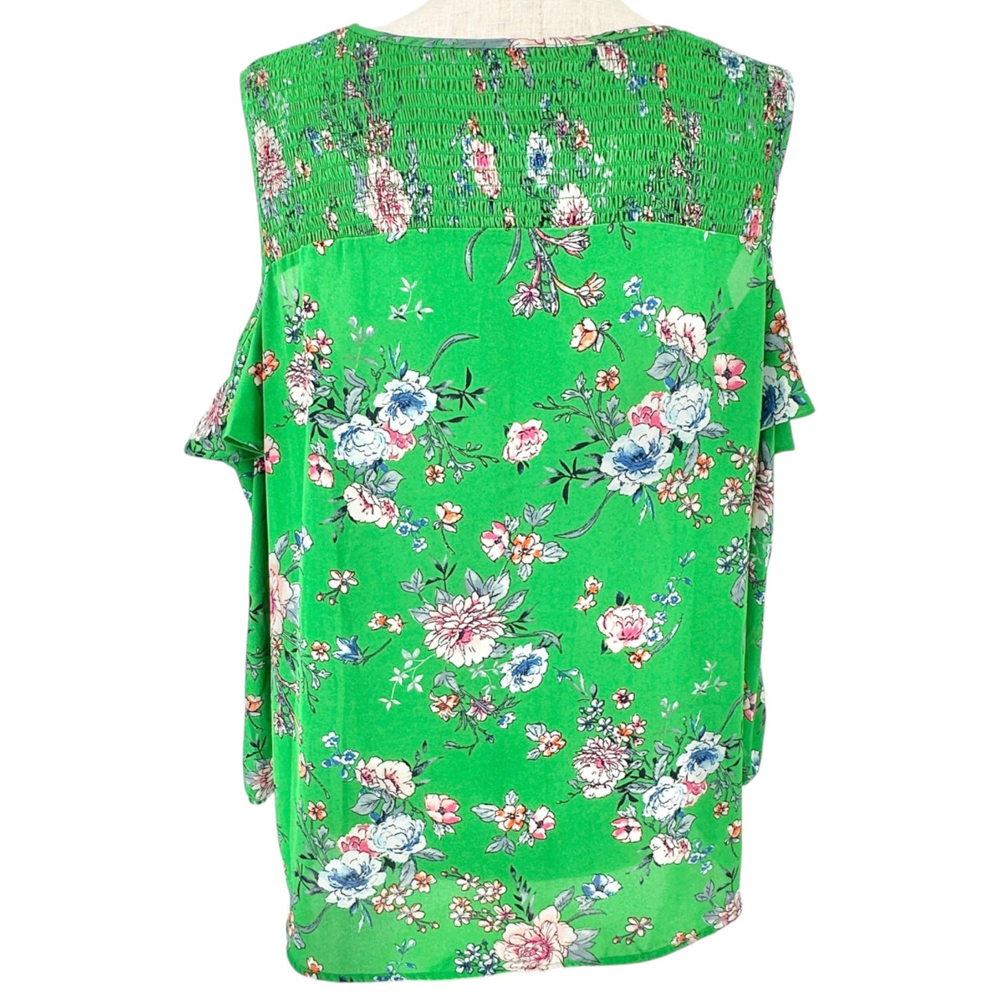 Womens 2X Cold Shoulder Blouse Green Floral Polyester Long Sleeves by Roz & Ali
