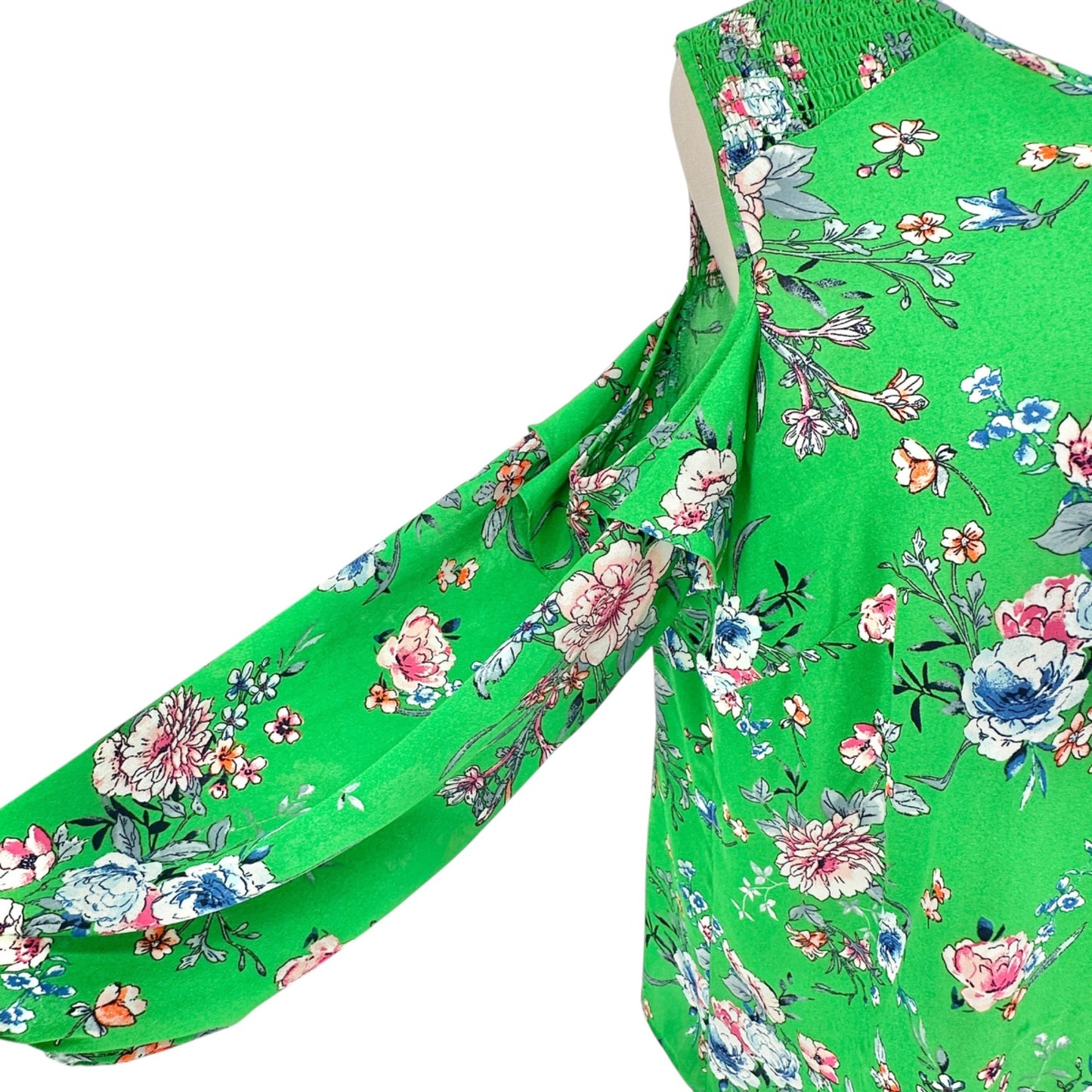 Womens 2X Cold Shoulder Blouse Green Floral Polyester Long Sleeves by Roz & Ali
