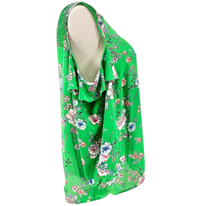 Womens 2X Cold Shoulder Blouse Green Floral Polyester Long Sleeves by Roz & Ali