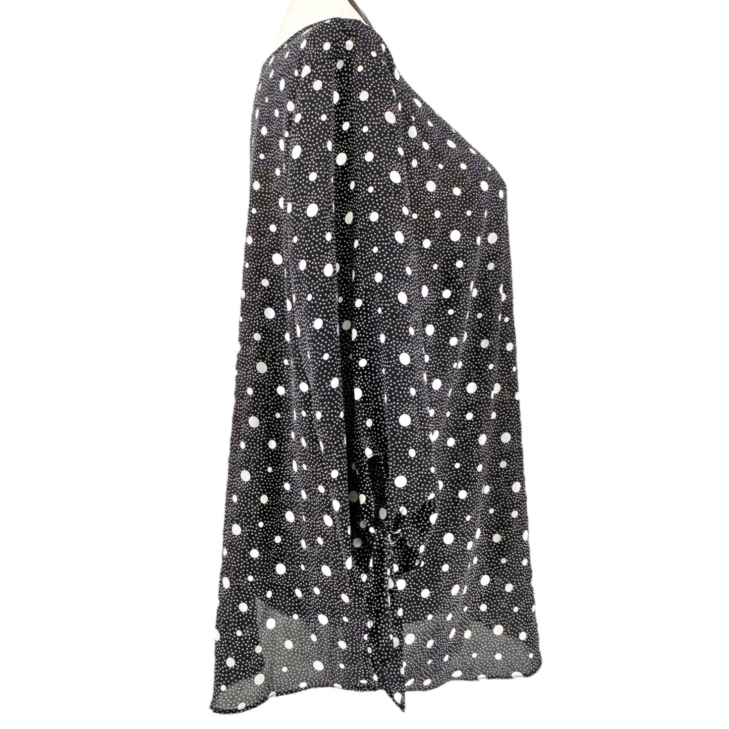 Talbots Plus Top Womens 2X Black White Polka Dot 3/4 Tie Sleeves EUC