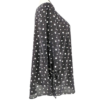 Talbots Plus Top Womens 2X Black White Polka Dot 3/4 Tie Sleeves EUC
