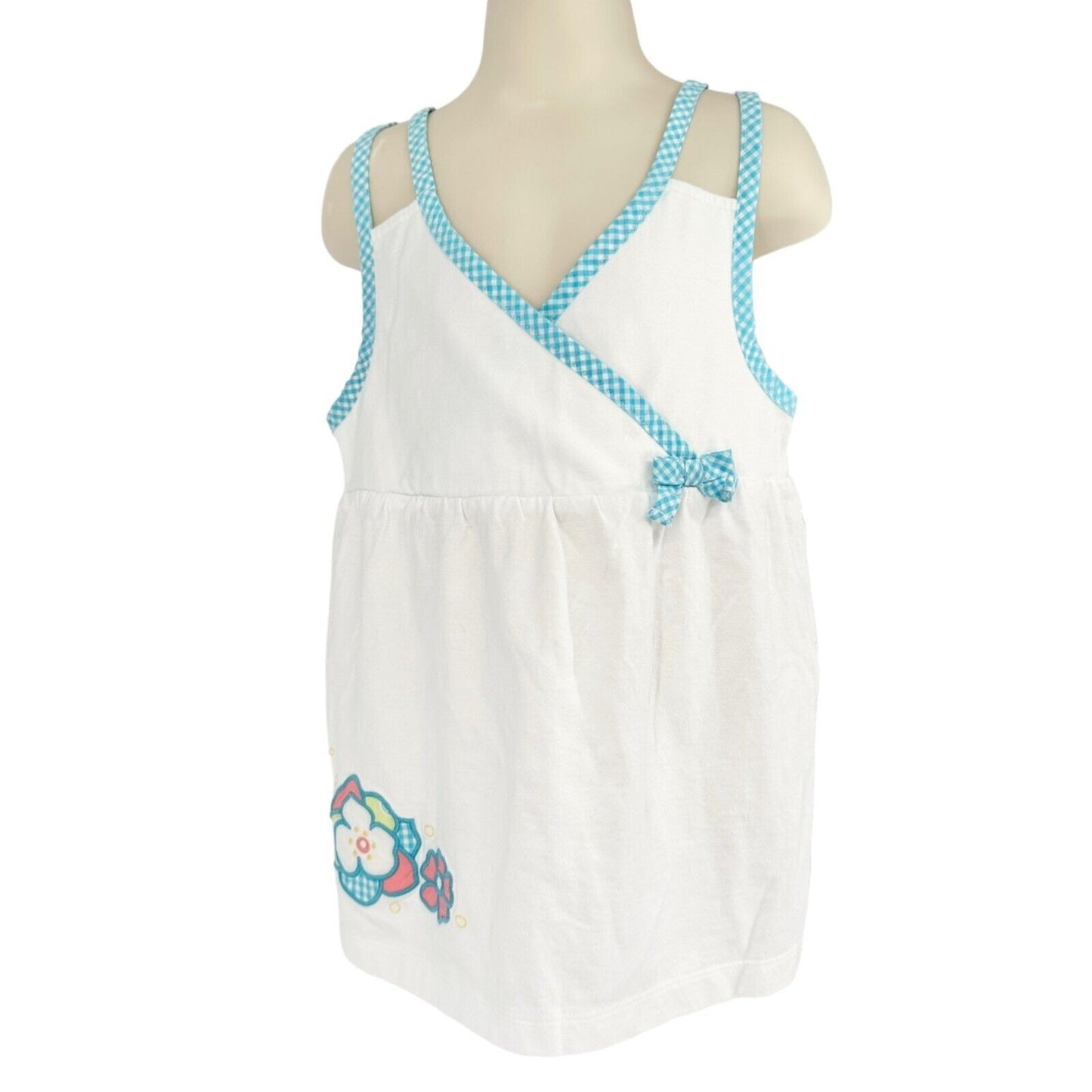 Janie and Jack Girls Size 6 Halter Top White Blue and White Gingham Trim Floral