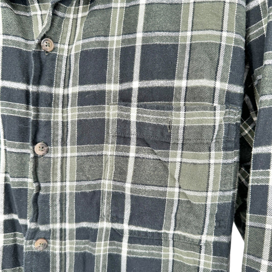 Blue Mountain Mens XLT Flannel Shirt Green Black White Chest Pocket Long Sleeves