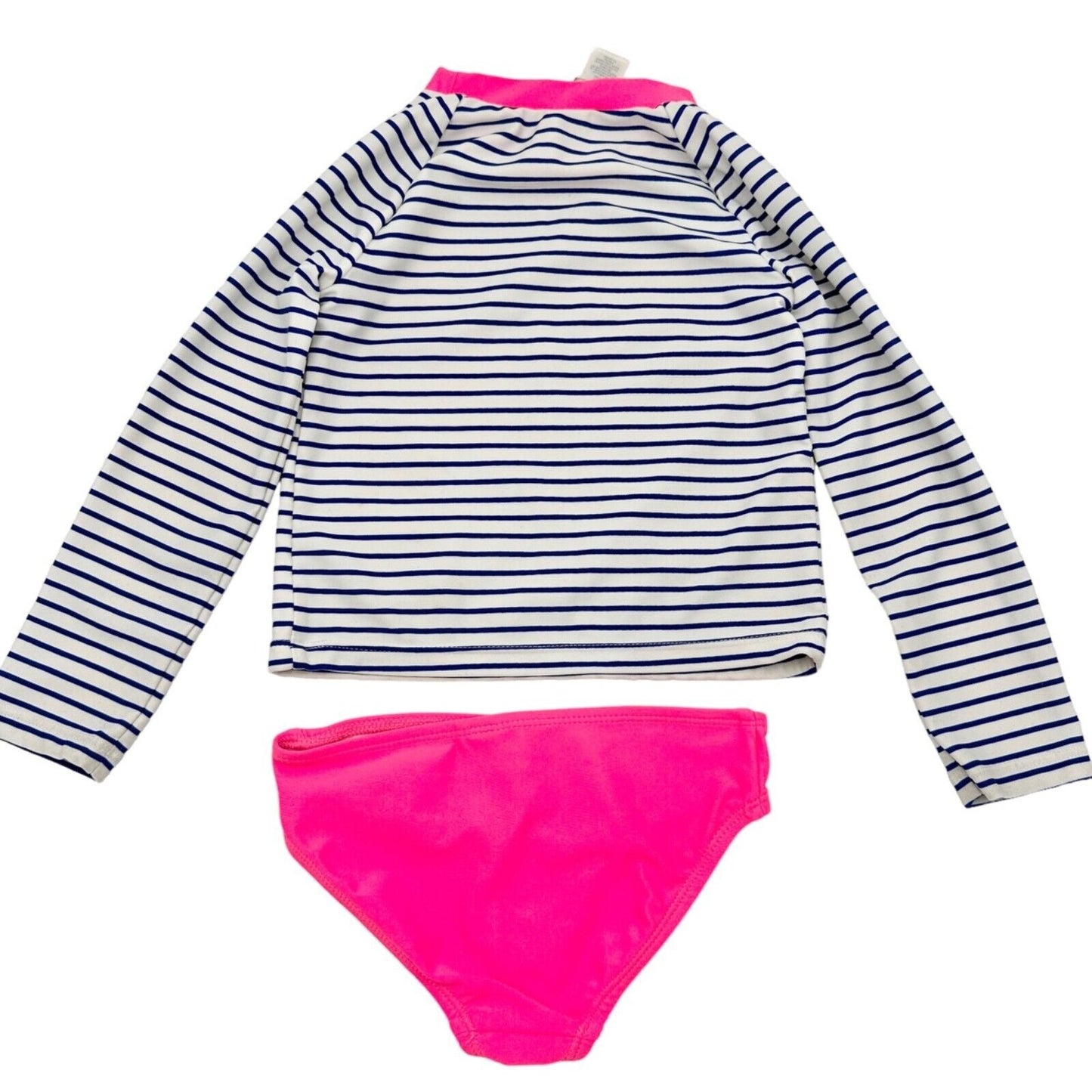 OshKosh B'gosh 3T 2pc Swimsuit LS Top Blue White JE T'AIME Heart Pink Bottoms