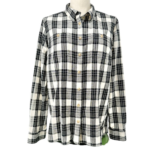 Duluth Trading Co Women's M Flannel Shirt Black White Long Sleeve Button Up