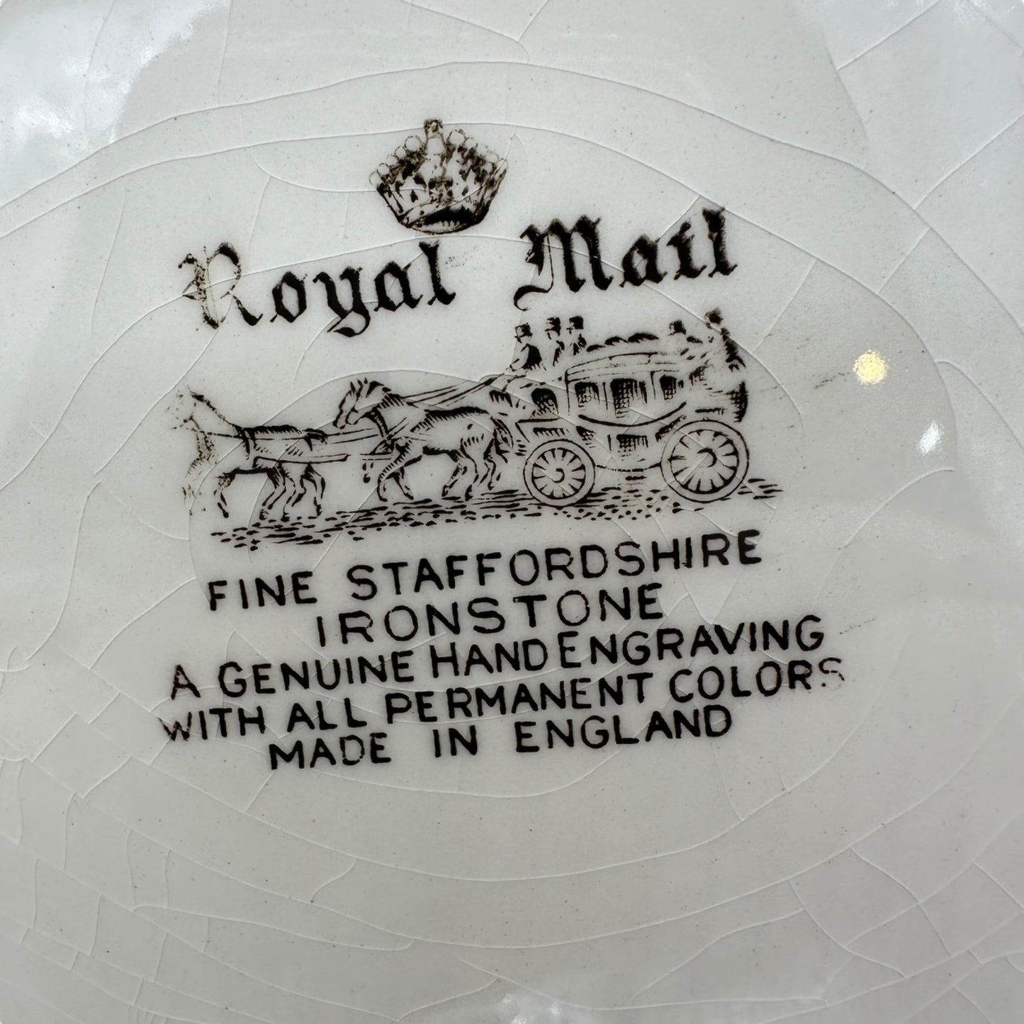 Royal Mail Fine Staffordshire Ironstone Dinner Plate 10 in Hand-Engraved England