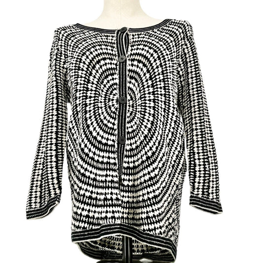 Nicole Miller Cardigan Sweater Womens Large Black and White Button Down LS