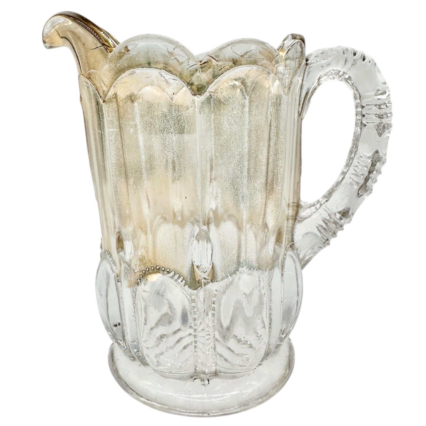 Michigan No 15077 EAPG Glass Pitcher Scalloped Gold Tint Vtg Childrens Tableware
