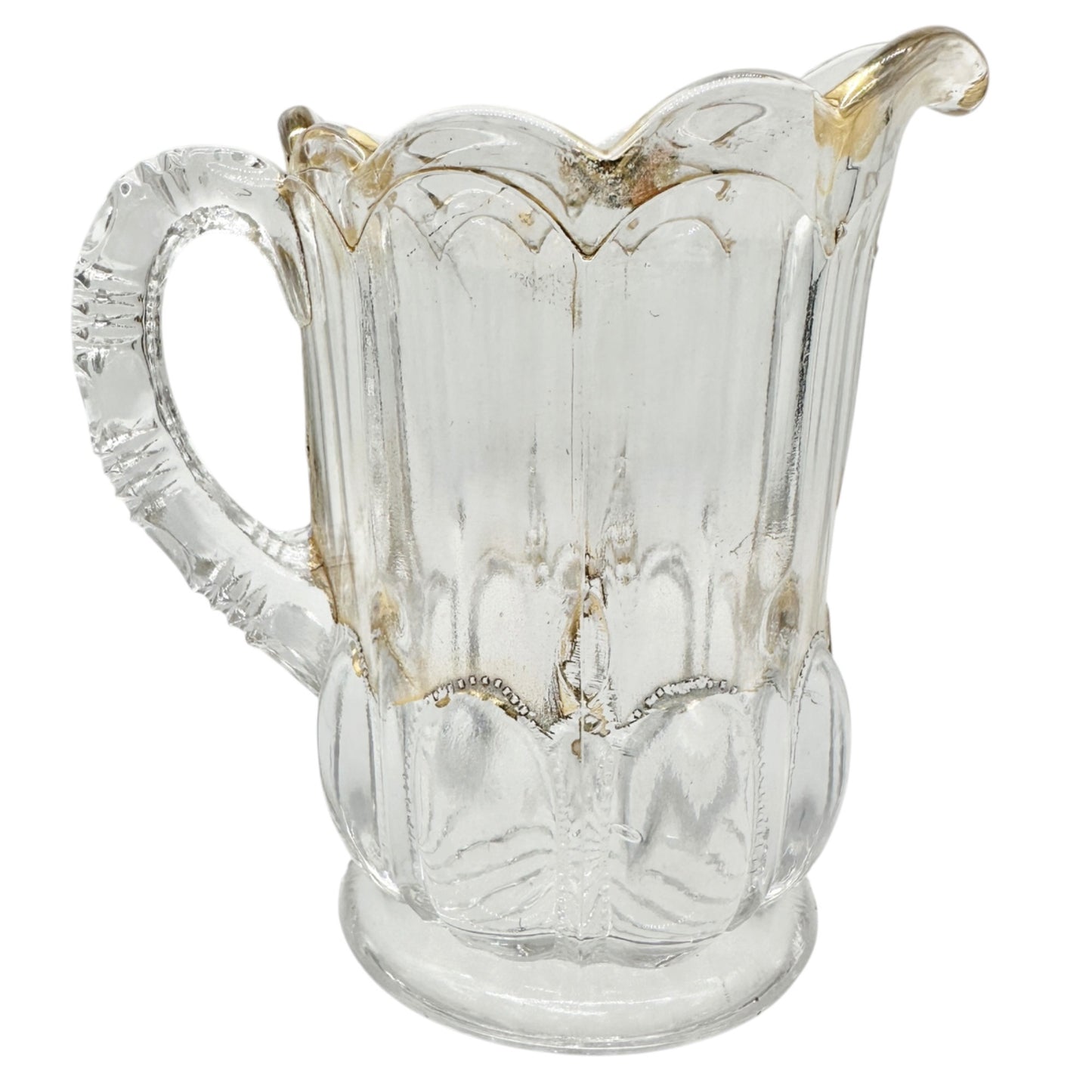 Michigan No 15077 EAPG Glass Pitcher Scalloped Gold Tint Vtg Childrens Tableware
