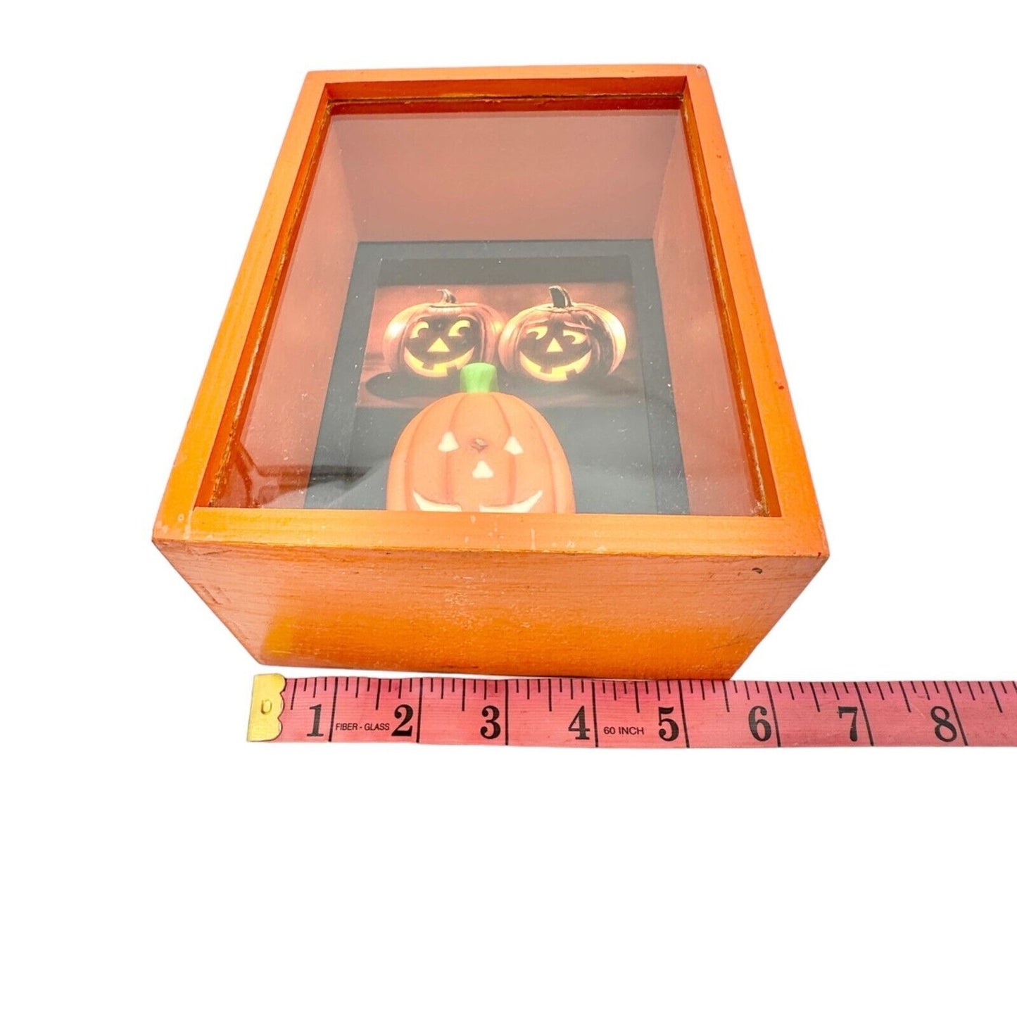 Halloween Handmade Shadow Box 7.5 x 5.5 x 3 in Orange Black Pumpkin