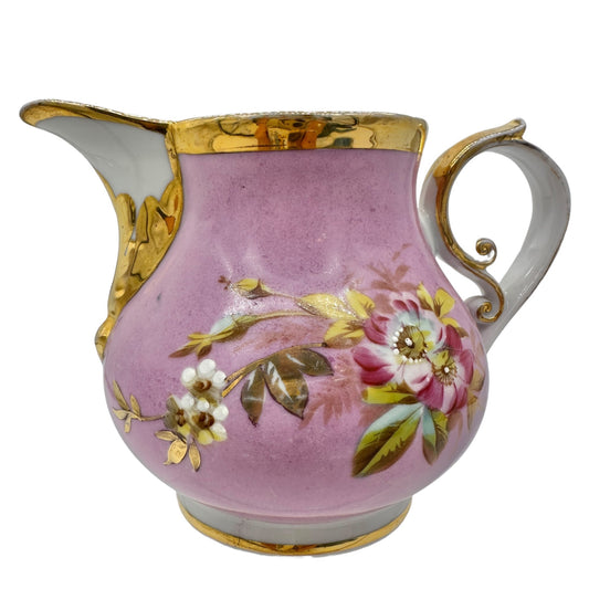 Vintage Creamer 6 x 4 Pink With Flowers Gold Trim