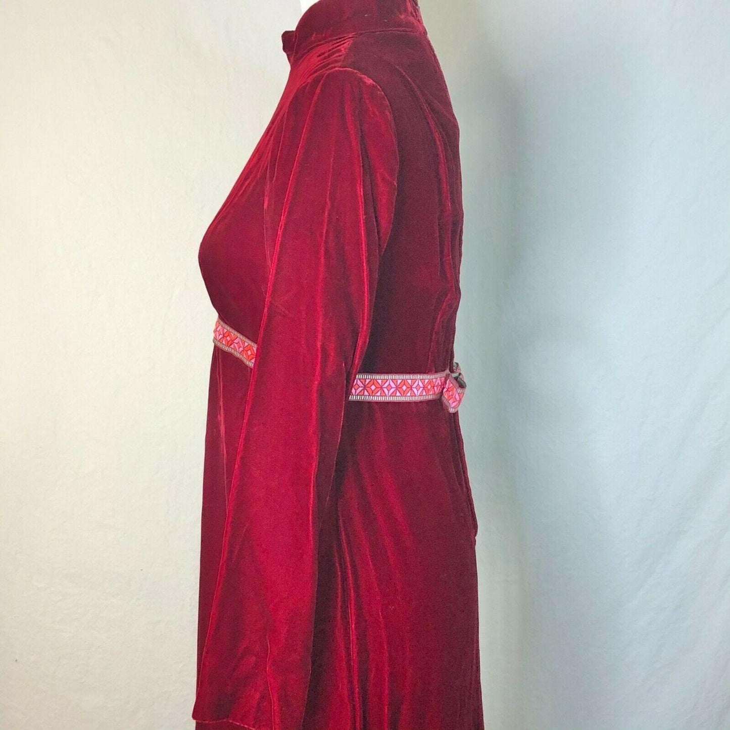 Vintage Long Velvet LS Maroon Empire Waist Dress Handmade Modest