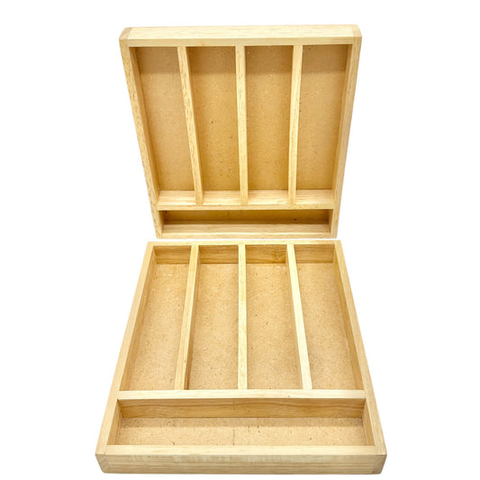 Set Of 2 Wooden Cutlery Trays With Dividers For Organizing Flatware Utensils