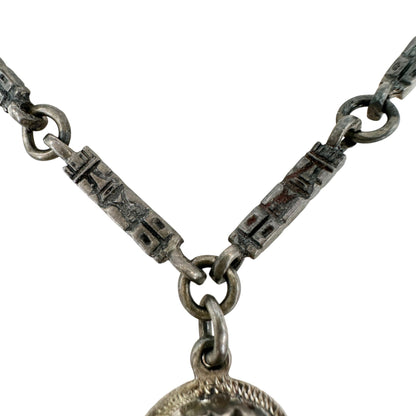 Vintage Sterling Silver 925 Necklace With Tribal Gold Mask Dangling Charms