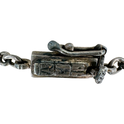 Vintage Sterling Silver 925 Necklace With Tribal Gold Mask Dangling Charms