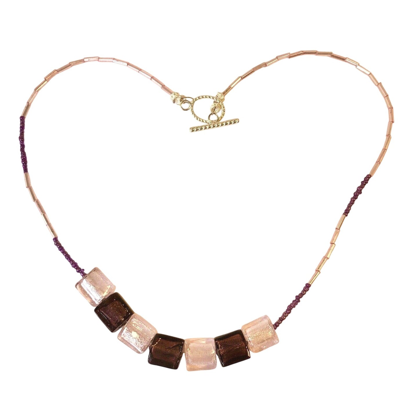 Handcrafted Glass Bead Necklace W Toggle Clasp Purple Hues Design