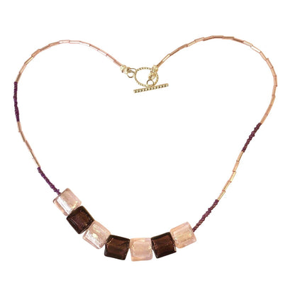 Handcrafted Glass Bead Necklace W Toggle Clasp Purple Hues Design