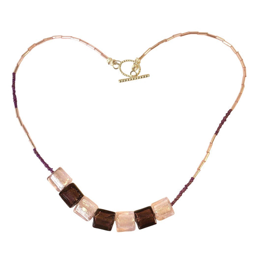 Handcrafted Glass Bead Necklace W Toggle Clasp Purple Hues Design