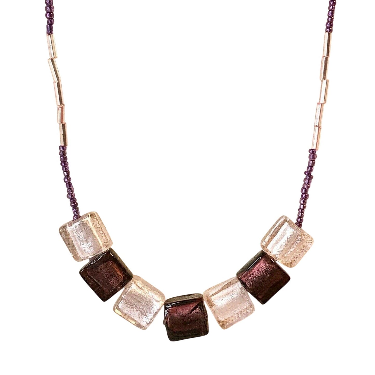 Handcrafted Glass Bead Necklace W Toggle Clasp Purple Hues Design