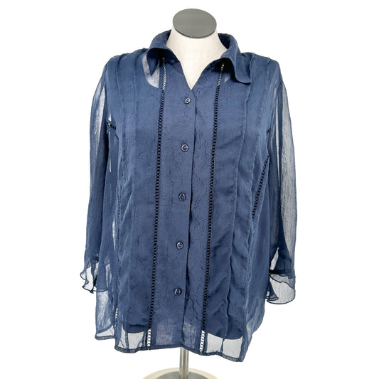 Dressbarn Sheer Blouse With Lace Details Built in Tank Top Womans 2X Navy Blue