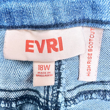EVRI Denim Jeans Womens 18W Button Fly High Rise Bootcut Light Wash Vintage Look
