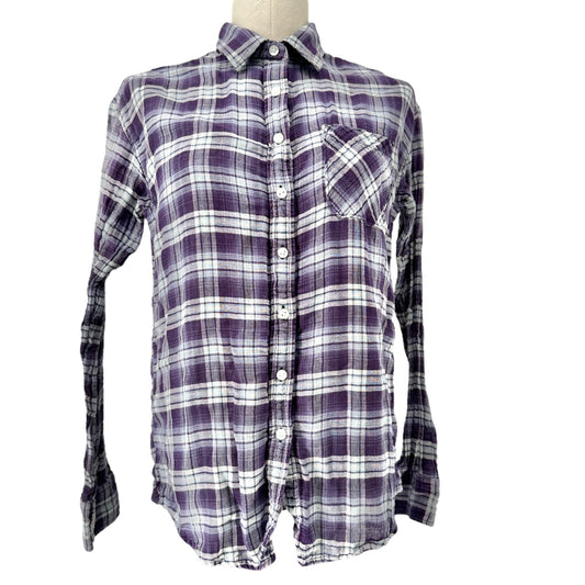 American Eagle Outfitters Boyfriend Shirt Womens S Purple Plaid Button LS