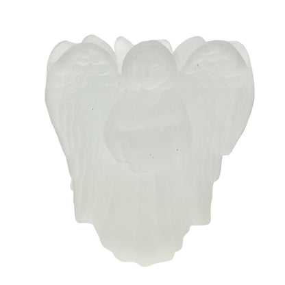 Enesco Glass Angels Candle Holder Frosted Votive 3 sided 4 x 4 x 4 in Box