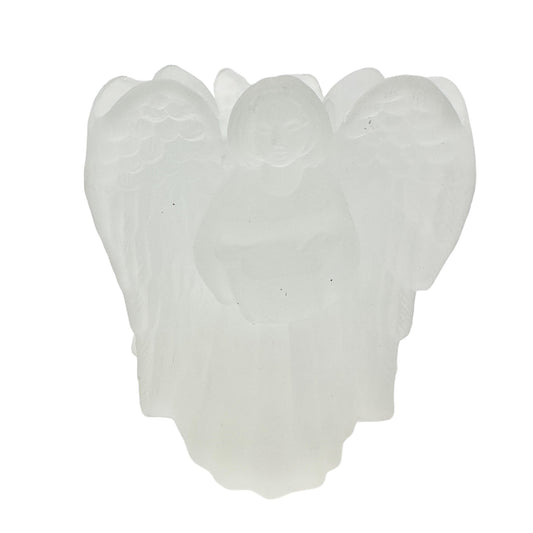 Enesco Glass Angels Candle Holder Frosted Votive 3 sided 4 x 4 x 4 in Box