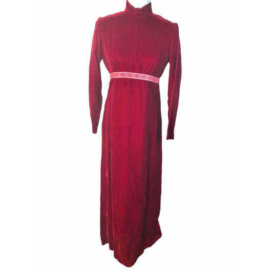 Vintage Long Velvet LS Maroon Empire Waist Dress Handmade Modest